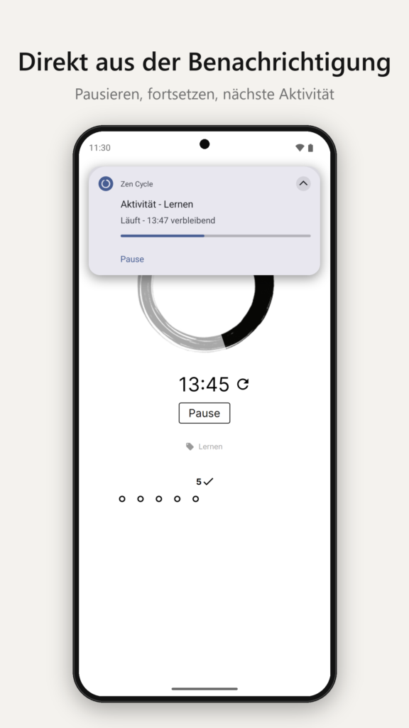Benachrichtigung auf Android mit Taste zum Pausieren