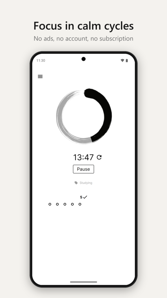 Zen Cycle: a running focus cycle with the enso circle and the time left