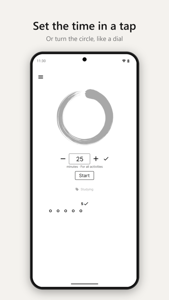 Setting the focus duration by turning the circle